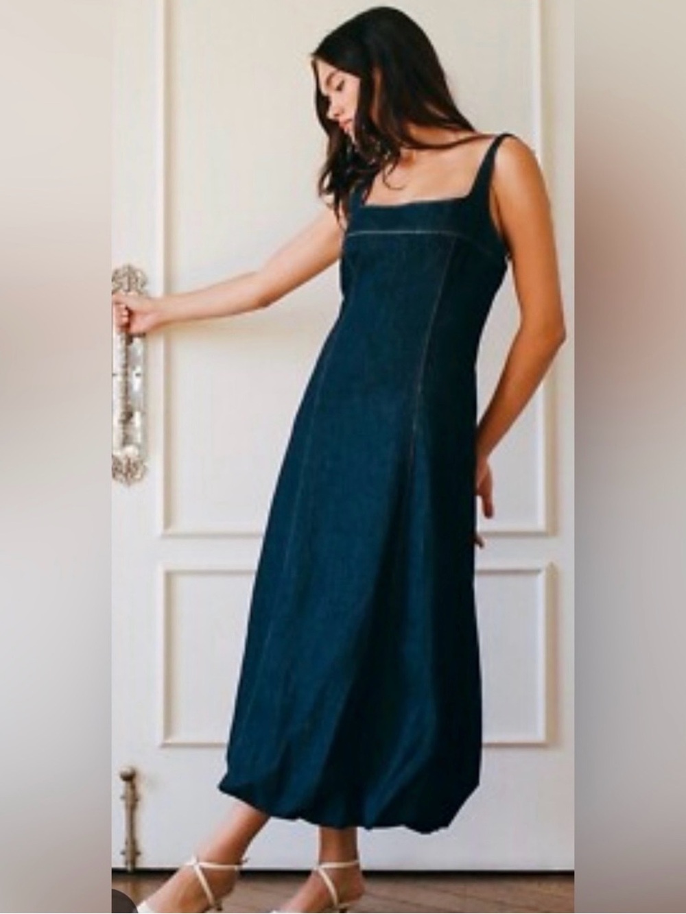Zara Black Midi Dress with Square Neck